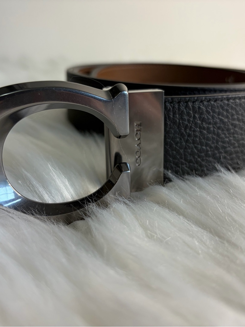 Coach Unisex Black Leather Belt with Gunmetal Signature Buckle